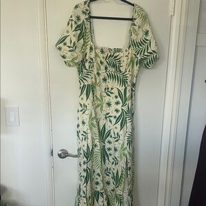 & Other Stories Green Leaf-Print Puff Sleeve Maxi Dress - Women, size 12